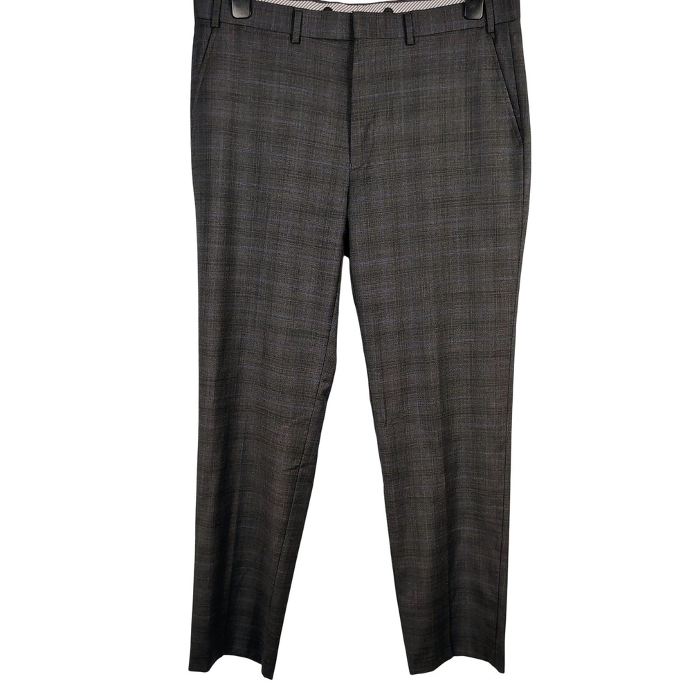 Crown & Ivy Mens 36W 32L Dress Pants Grey Blue Plaid Wool Blend Dark Academia